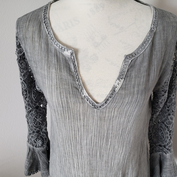 🌼bohemian dress grey lace details long sleeves size small 🌼 - Picture 4 of 9